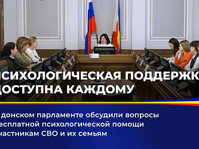 В донском парламенте обсудили вопросы бесплатной психологической помощи участникам СВО и их семьям